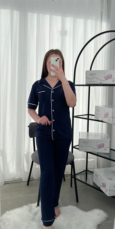 Lacivert Biyeli 4lü Kısa Kollu Pijama Takım 