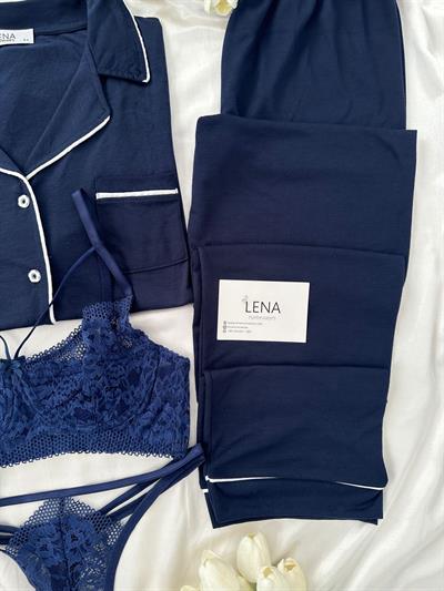 Lacivert Biyeli 4lü Kısa Kollu Pijama Takım 