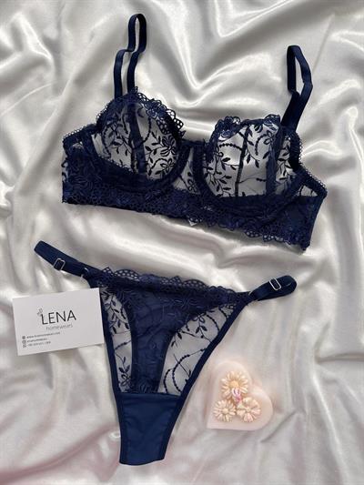 Lacivert Biyeli 4lü Kısa Kollu Pijama Takım 