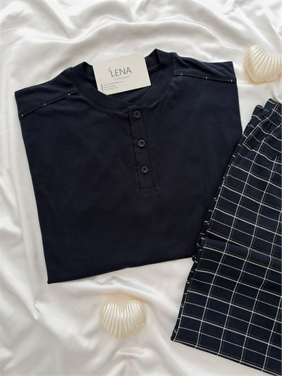 lacivert Boss Erkek Uzun kollu Pamuklu Pijama Takımı