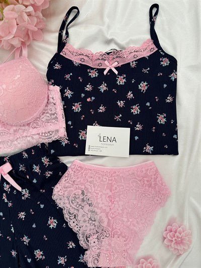 Lacivert Cares Dörtlü Şortlu Pijama Takımı