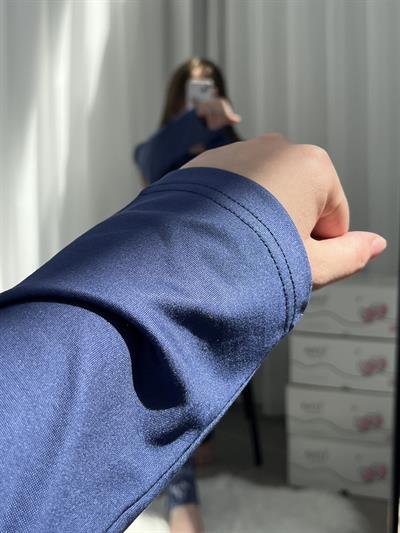 Lacivert Çiçek Desenli Sofya Pijama Takımı