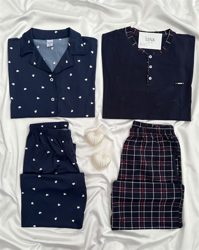Lacivert Design Çift Pijaması