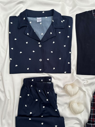 Lacivert Design Çift Pijaması