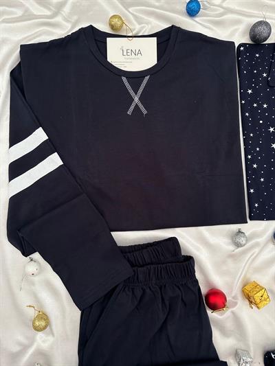 Lacivert Hours 4 Parça Çift Pijama Seti