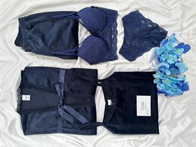 Lacivert Kadife Sabahlıklı 5’li Pijama Set