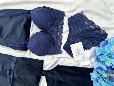 Lacivert Kadife Sabahlıklı 5’li Pijama Set