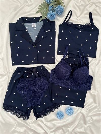 Lacivert Kalpli Milan 6lı Pijama & Çamaşır Seti