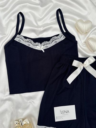 Lacivert Kaşkorse Şortlu Pijama Takımı