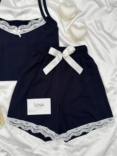 Lacivert Kaşkorse Şortlu Pijama Takımı