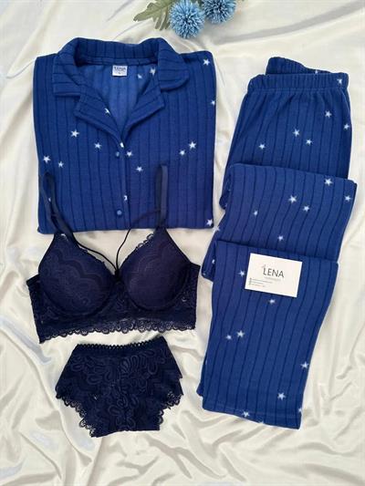 Larcivet Yıldızlı Dörtlü Polar Pijama Seti