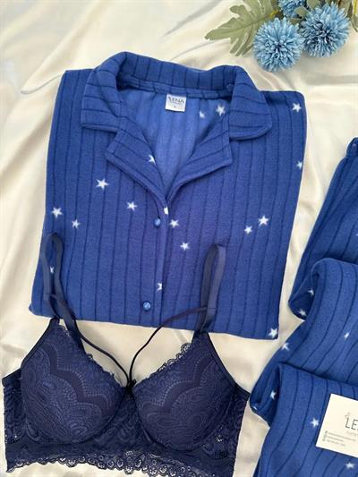 Larcivet Yıldızlı Dörtlü Polar Pijama Seti