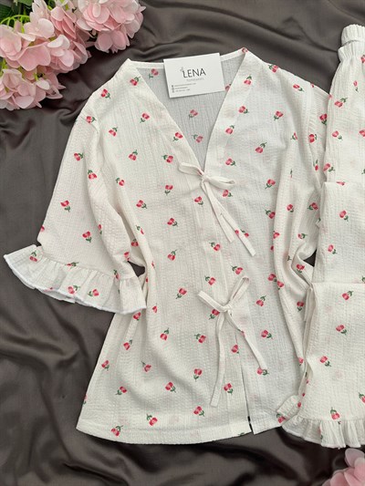 Laris Pembe Lale Bürümcük Pijama Takımı
