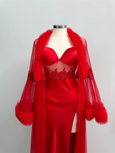 Lenna Kırmızı Tül İkili Özel Gecelik