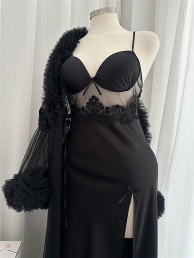 Lenna Siyah Tül İkili Özel Gecelik