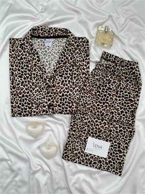 Leopar Desenli Termosoft Pijama Takımı