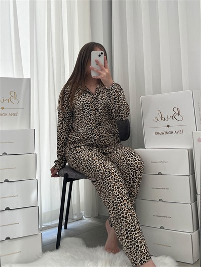 Leopar Desenli Termosoft Pijama Takımı