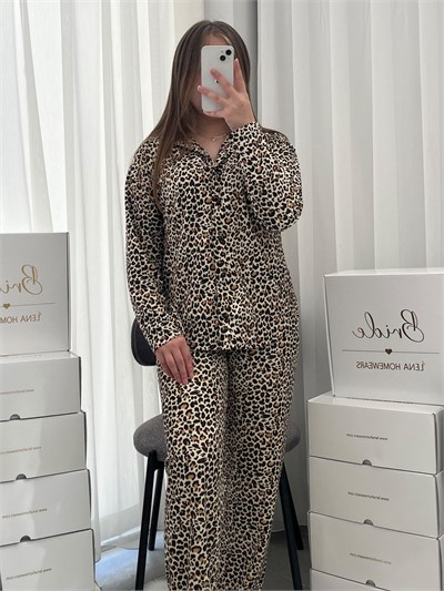 Leopar Desenli Termosoft Pijama Takımı