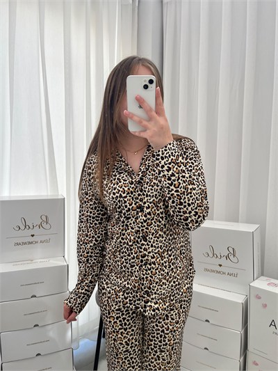 Leopar Desenli Termosoft Pijama Takımı