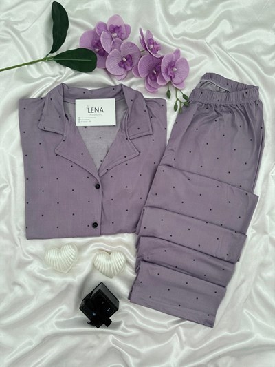 Lila Gresy Uzun Kollu Pijama Takımı