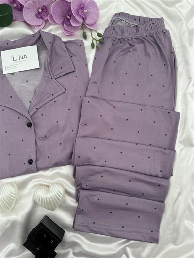 Lila Gresy Uzun Kollu Pijama Takımı