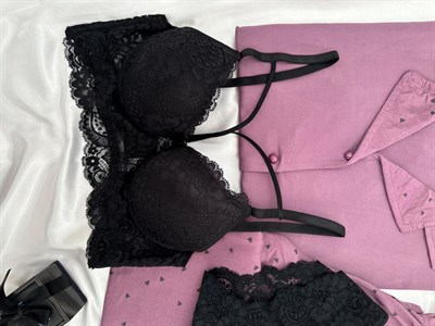 Lila Kalp Desenli Dörtlü Milan Pijama Takımı