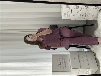 Lila Kalp Desenli Kısa Kollu Milan Pijama Takımı