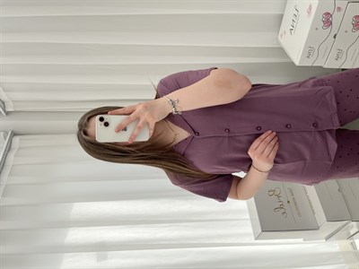 Lila Kalp Desenli Kısa Kollu Milan Pijama Takımı