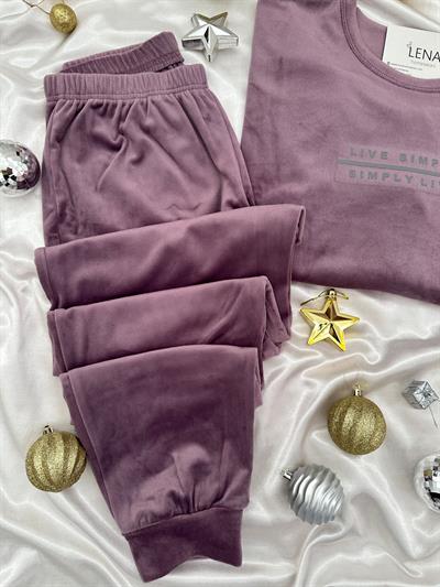 Lila lüks kadife Pijama Takımı