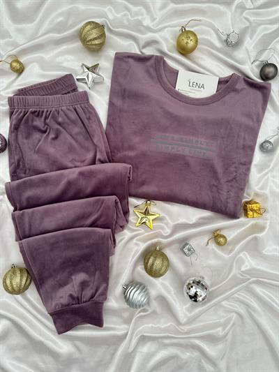 Lila lüks kadife Pijama Takımı
