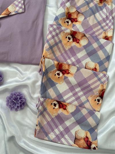 Lila Teddy Uzun Kollu Pijama Takımı  💜🧸