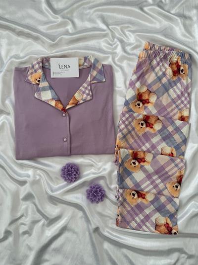 Lila Teddy Uzun Kollu Pijama Takımı  💜🧸