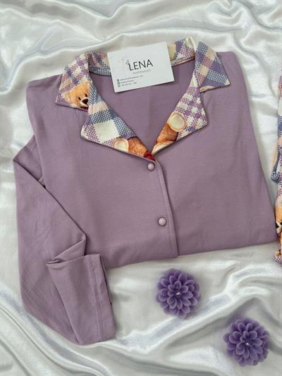 Lila Teddy Uzun Kollu Pijama Takımı  💜🧸