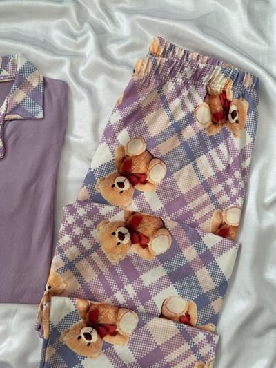 Lila Teddy Uzun Kollu Pijama Takımı  💜🧸