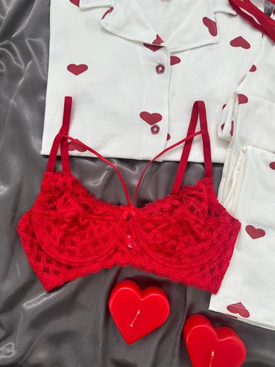 Love You 4lü Kalpli Kısa Kollu Pamuklu Pijama Takımı