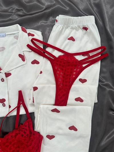 Love You 4lü Kalpli Kısa Kollu Pamuklu Pijama Takımı