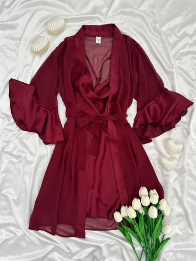 Luxury Chane Bordo ikili Gecelik & Sabahlık Takımı 