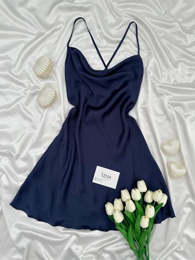 Luxury Chane Lacivert ikili Gecelik & Sabahlık Takımı 