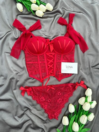Marliyn Bordo Büstiyer Takımı