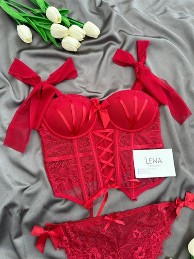 Marliyn Bordo Büstiyer Takımı