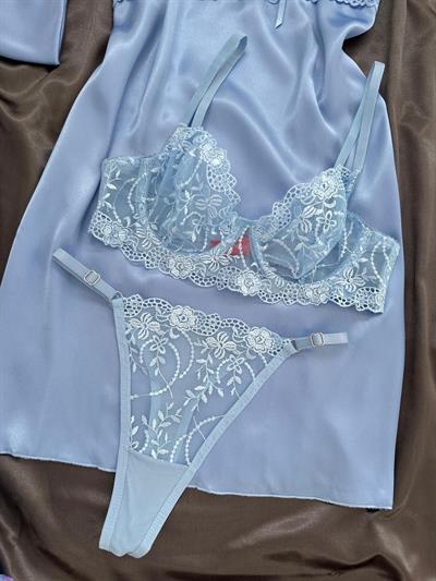 Mavi 5’li Saten Takımı 