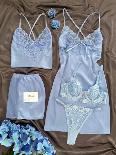 Mavi 5’li Saten Takımı 