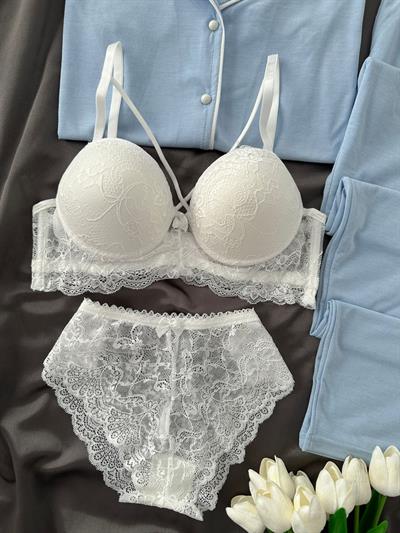 Mavi Biyeli 4lü Kısa Kollu Pijama Takım 