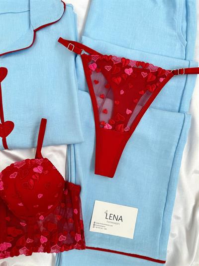 Mavi Dörtlü Kalbim Sende Kısa kollu Pijama Seti 