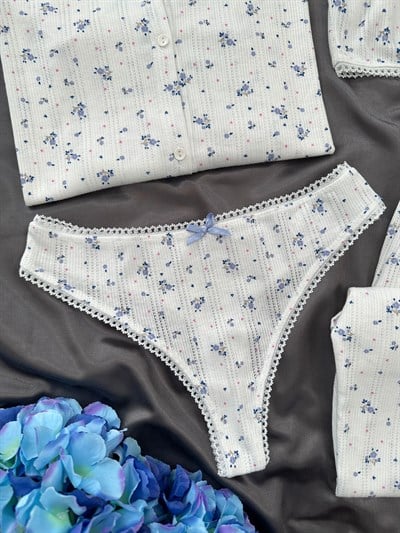 Mavi Gül 4lü Pamuk Pijama Takım