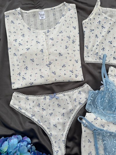 Mavi Gül 6lı %100 Pamuk Pijama Takımı