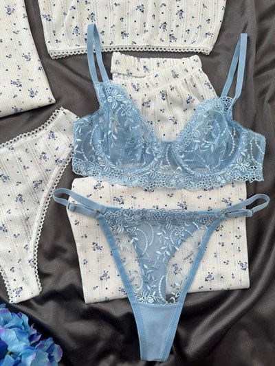 Mavi Gül 6lı %100 Pamuk Pijama Takımı