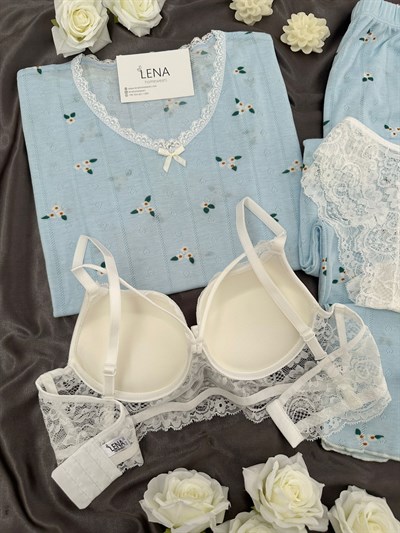 Mavi Papatya Dörtlü Pijama Takımı