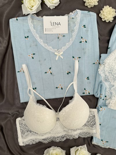 Mavi Papatya Dörtlü Pijama Takımı