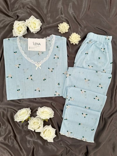 Mavi Papatya Kısa Kollu Pijama Takımı